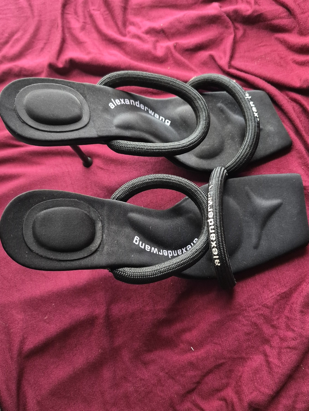 Alexander Wang Black Julie 105mm Tubular Nylon Logo Sandals Heels Size 39 (US 9)